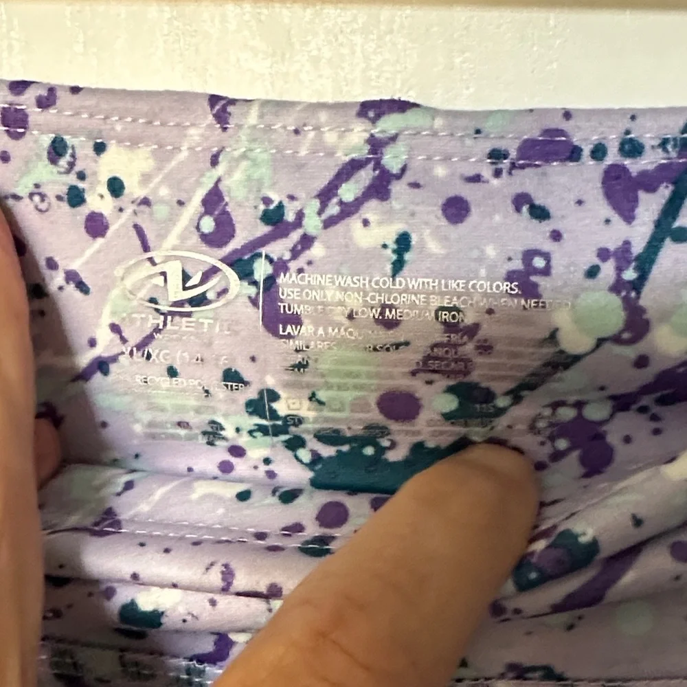 ATHLETIC WORKS - Girls Splatter Print Leggings - Purple and Teal